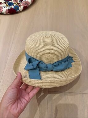 Straw Sun Hat with Blue Ribbon